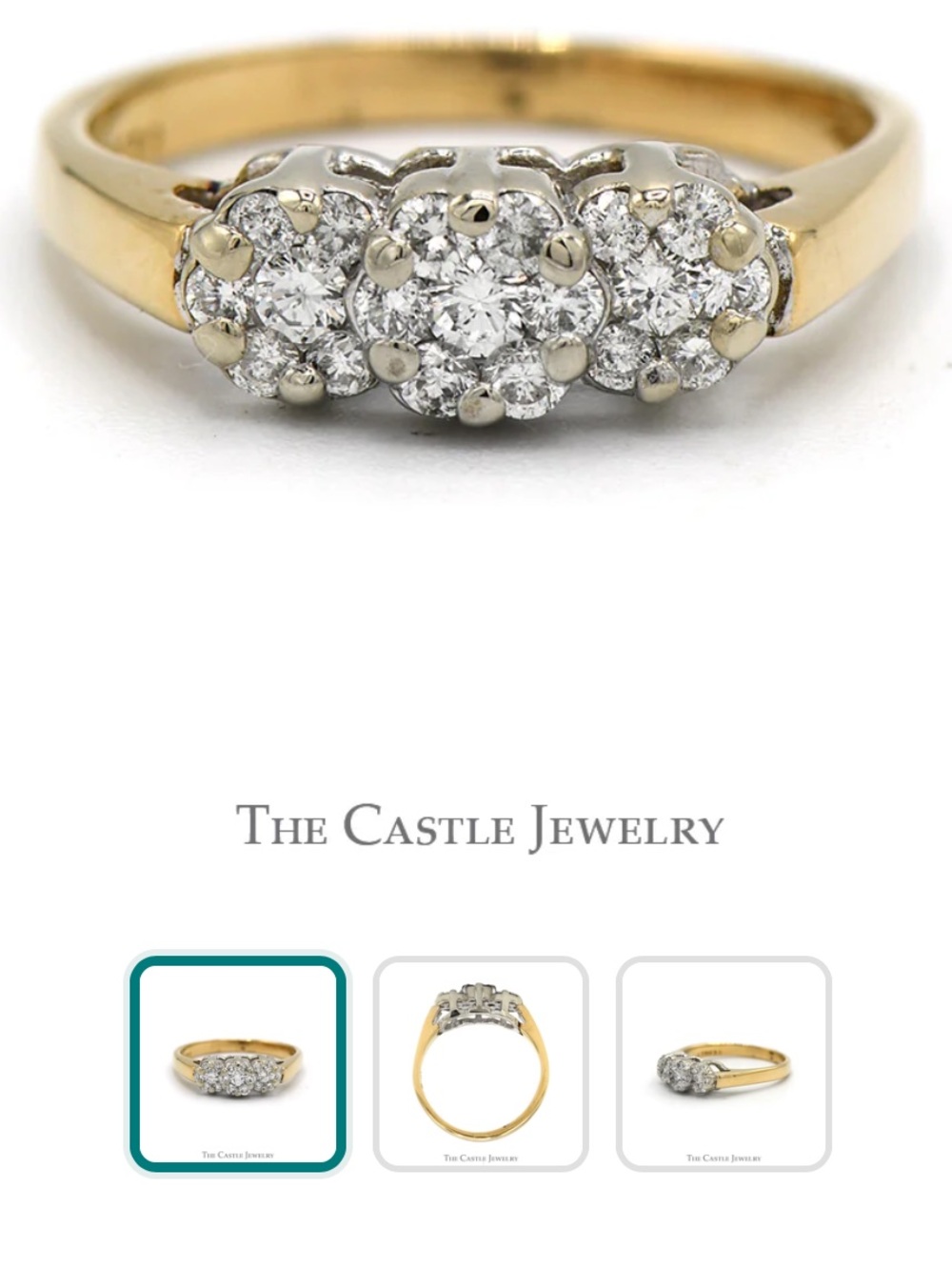Triple Round Flower Diamond Cluster Ring in 14K Yellow Gold 0.3cttw